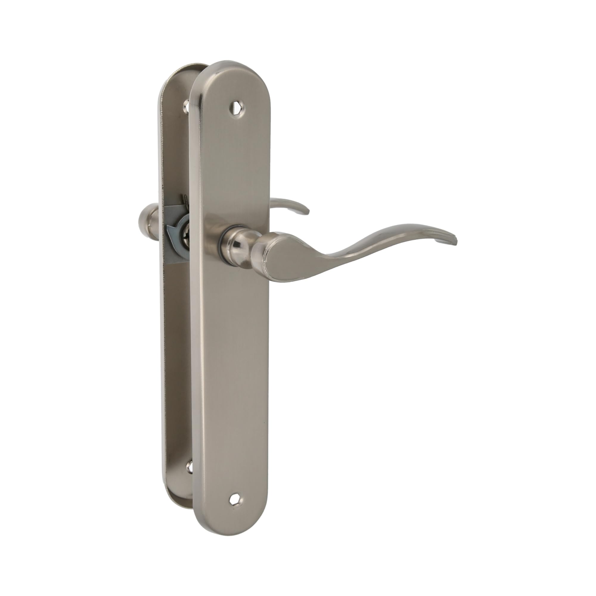 Amig - Set of 2 Door Handles, Functional and Ergonomic Crank, Oval Steel Plate and zamak Handle, matt Silver, Without Key Ring, 237 x 40 x 55 mm — image 1