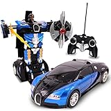 Blue Inferno Small RC Toy Transforming Robot Remote Control (27 MHz) Car with One Button Transformation, Realistic Engine Sounds and 360 Speed Drifting 1:22Scale (Blue)