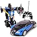 Family Smiles Kids RC Toy Car Transforming Robot Remote Control with One Button Transformation, Realistic Engine Sounds, 360 Speed Drifting, Sword and Shield Included Toys for Boys 1:22 Scale (Blue)
