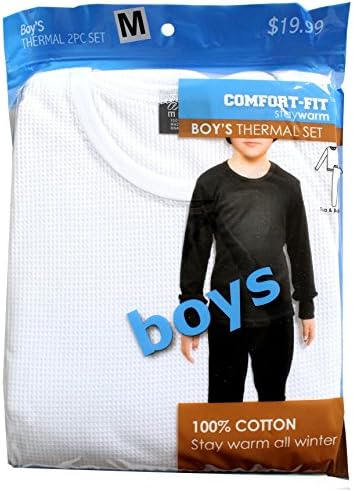 Comfort Fit Winter Boy's Warm Thermal 100% Cotton 2 PCS Set White Size M