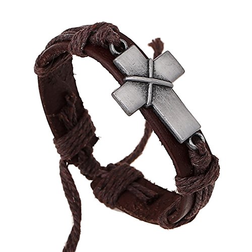 Bluegrass Vintage Alloy Cross Handmade Woven Rope and Leather Bracelet,Unisex