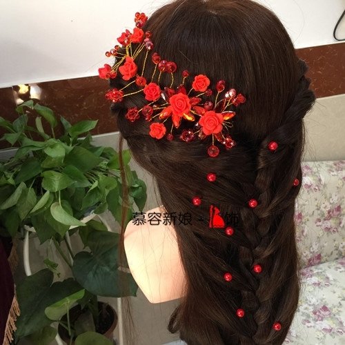 Murong bridal headdress head flower hair accessories elegant Aggreko red beaded flowers wedding dress with jewelry