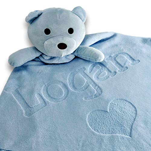 Custom Catch Personalized Teddy Bear Baby Blanket Gift for Boy Blue