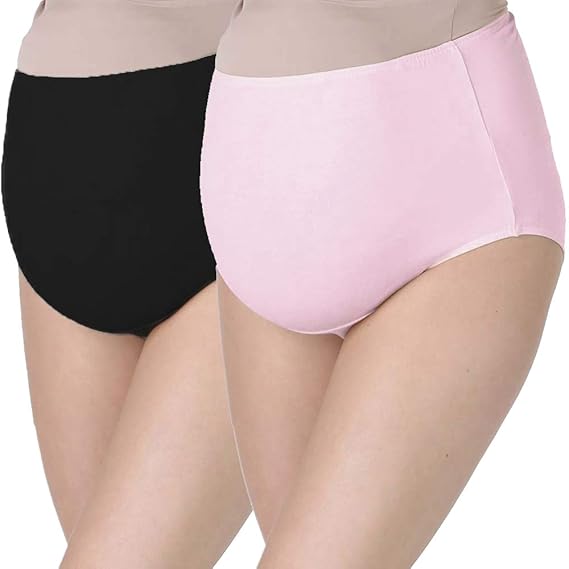 Women's Cotton Hi-Waist Maternity Panties (Pack of 2) (Multi-Coloured)