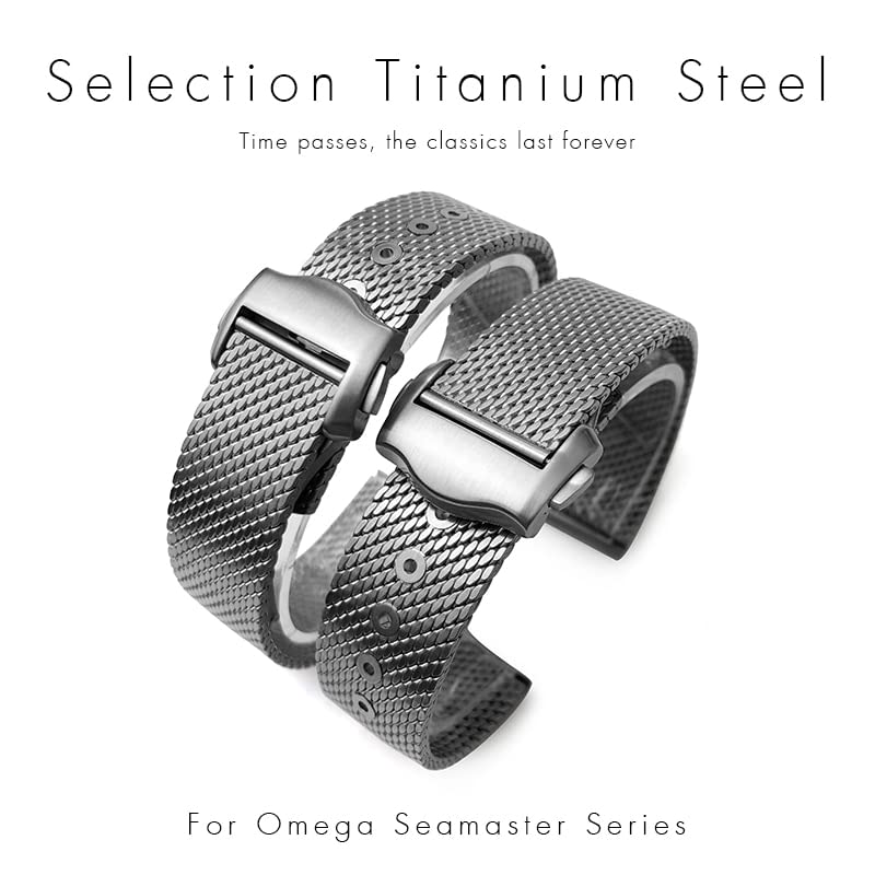 FULNES 20mm Titanium Steel Watch Band Mesh Folding Buckle Watch Strap for Omega Seamaster 007 for Men Bracelet