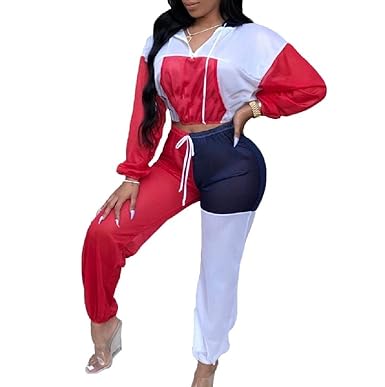 Highisa Women Active Spell Color Sexy Hooded Comfortable Tracksuit