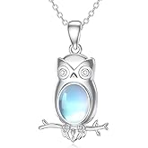 OUTANG Owl Necklace for Women 925 Sterling Silver Moonstone Owl Pendant Ladies Jewelry Gifts