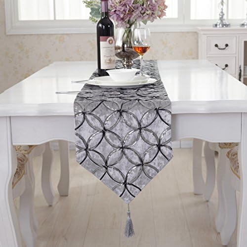 Modern silver circle grey tassel table runner for wedding party home decorative 72 inch approx