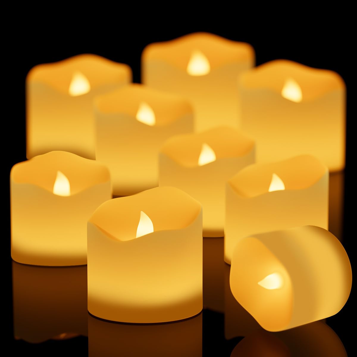 Ddomijoy 24pcs Flickering Flames Flickering Warm White LED Candles Battery Candles Warm White Tea Light Wave Unscented Safe for Bon Festival Halloween Christmas Party Wedding Birthday Room Indoor