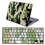 HDE MacBook Pro 13 Retina Case Camo Print Designer Plastic Snap On Case with Keyboard Skin Fits Models A1425 / A1502 (Camo Green)