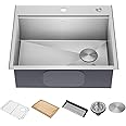 KRAUS Kore 25-Inch Drop In/Top Mount Workstation 16 Gauge Single Bowl Stainless Steel Kitchen Sink with Accessories, KWT311-25