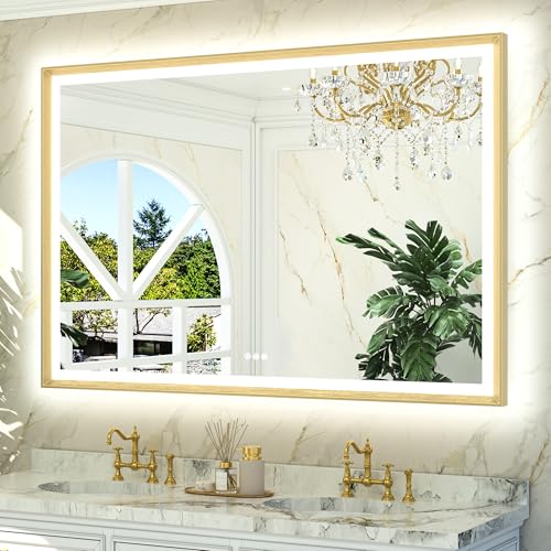TETOTE LED Bathroom Mirror Gold Frame 60x40