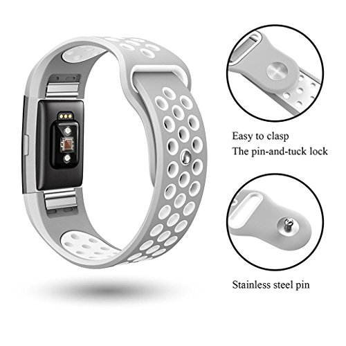 for Fitbit Charge 2 Fashion Double Color Sports Straps Soft Silicone Replacement Wristband(Medium) (Silver) - Thumbnail 5