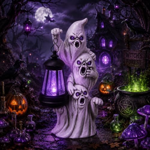 Triple Ghosts Halloween Figurine Solar Lighted