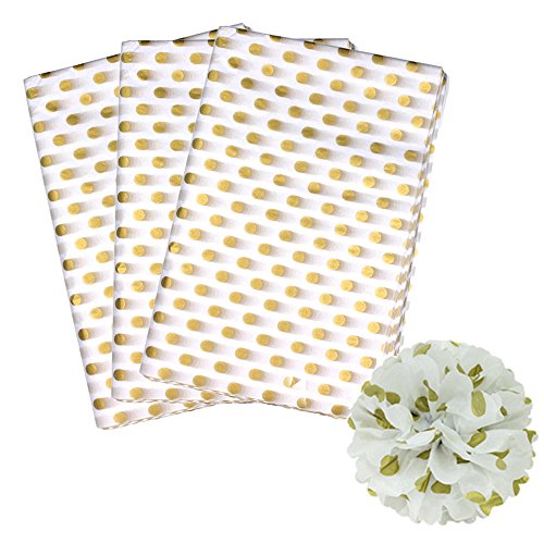 Polka Dots Tissue Paper Dot Wrapping Paper, Gold and White, 28 Inch by 20 Inch, 50 Sheets