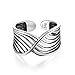 Candyfancy Multi-Lines 925 Sterling Silver Wide Ring Open Adjustable Knuckle Rings for Women
