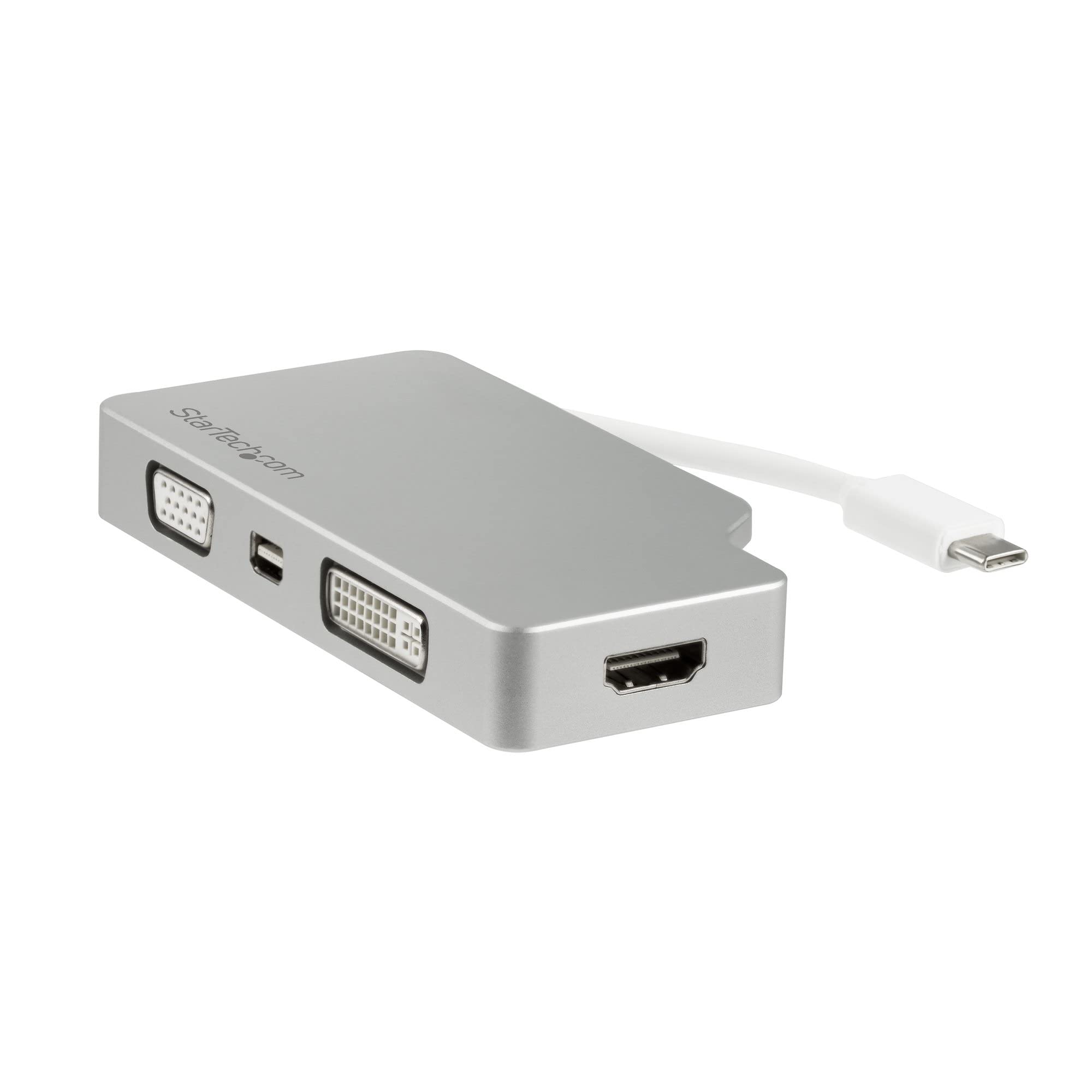 StarTech.com USB C Multiport Video Adapter with HDMI, VGA, Mini DisplayPort or DVI - USB Type C Monitor Adapter to HDMI 1.4 or mDP 1.2 (4K) - VGA or DVI (1080p) - Silver Aluminum (CDPVGDVHDMDP)