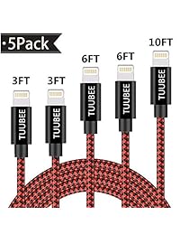 iPhone Charger Cable TUUBEE MFi Certified iPhone Lightning Cable 5Pack 3FT 6FT 10FT Long Nylon Braided USB iPhone Data Cable Wire Fast Charging Cord Compatible iPhone XS MAX XR X 8 7 6 iPad iPod (Red)
