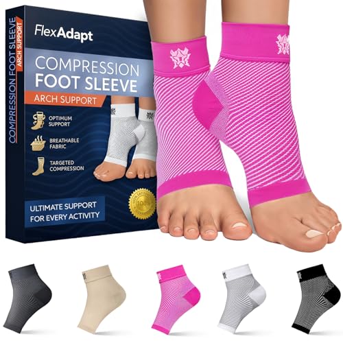Compression Socks for Plantar Fasciitis & Achilles Tendonitis Relief – Pair of Ankle Compression Sleeves for Foot Swelling, Heel Spurs, Pain & Fatigue – Comfortable Arch Support Brace for Daily Use (Pink, Medium)
