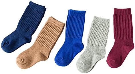 Qteland Solid Color Jacquard Knit Baby Girl Knee High Socks Slouch Socks 5-Pack