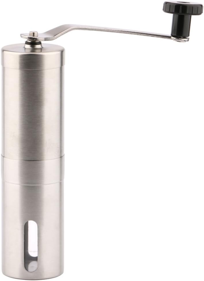 Useekoo Manual Coffee Grinder Conical Burr Mill Adjustable Conical Ceramic Burr Stainless Steel Hand Crank Coffee Mill Brushed Stainless Steel