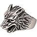 Stainless Steel Roaring Wolf Werewolf Head Mens Ring Silver Vintage