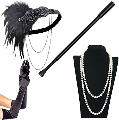 BundleMall 1920s Accessories Themed Costume Mardi Gras Party Prop Additions To Flapper Dress (set 18)
