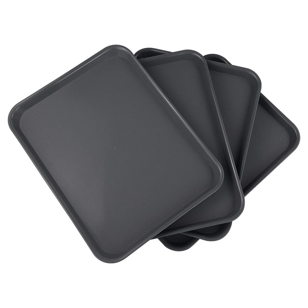 Xowine Set of 4 Fast Food Tray, Plastic Cafeteria Serving Tray, Grey