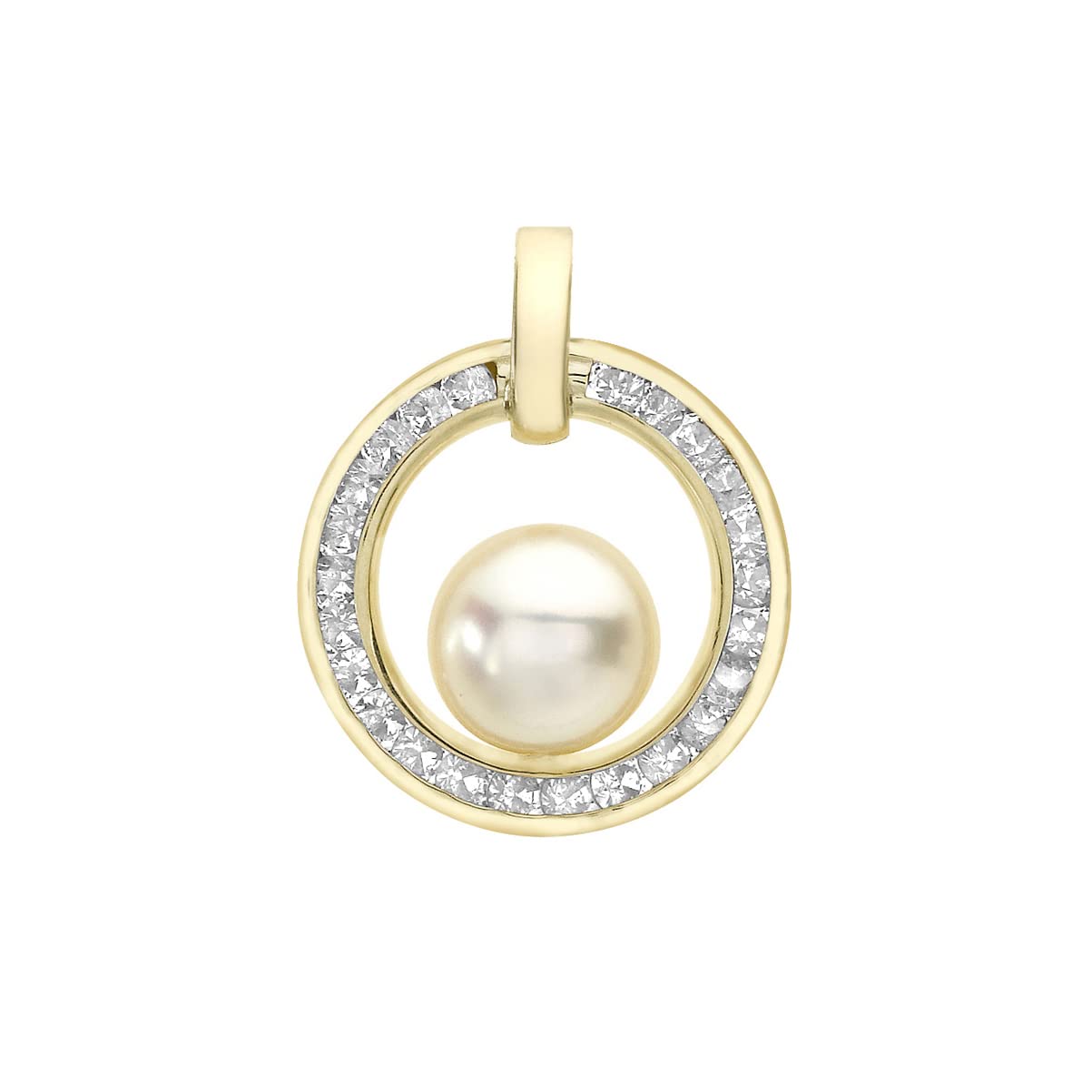 CARISSIMA Women's 9 ct Yellow Gold Cubic Zirconia and Pearl Ring Pendant