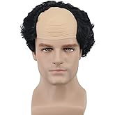 yuehong Adult Short Black Curly Wig Old Men Wig Fluffy Bald Head Wig Receding Hair Wig Synthetic Soft Costumes Cosplay Wigs (Black)