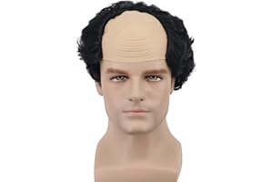 yuehong Short Black Curly Bald Head Receding Hairline Wig Old Men Fluffy Wig Heat Resistant Synthetic Fibers Soft Breathable Costume Hair(Black)