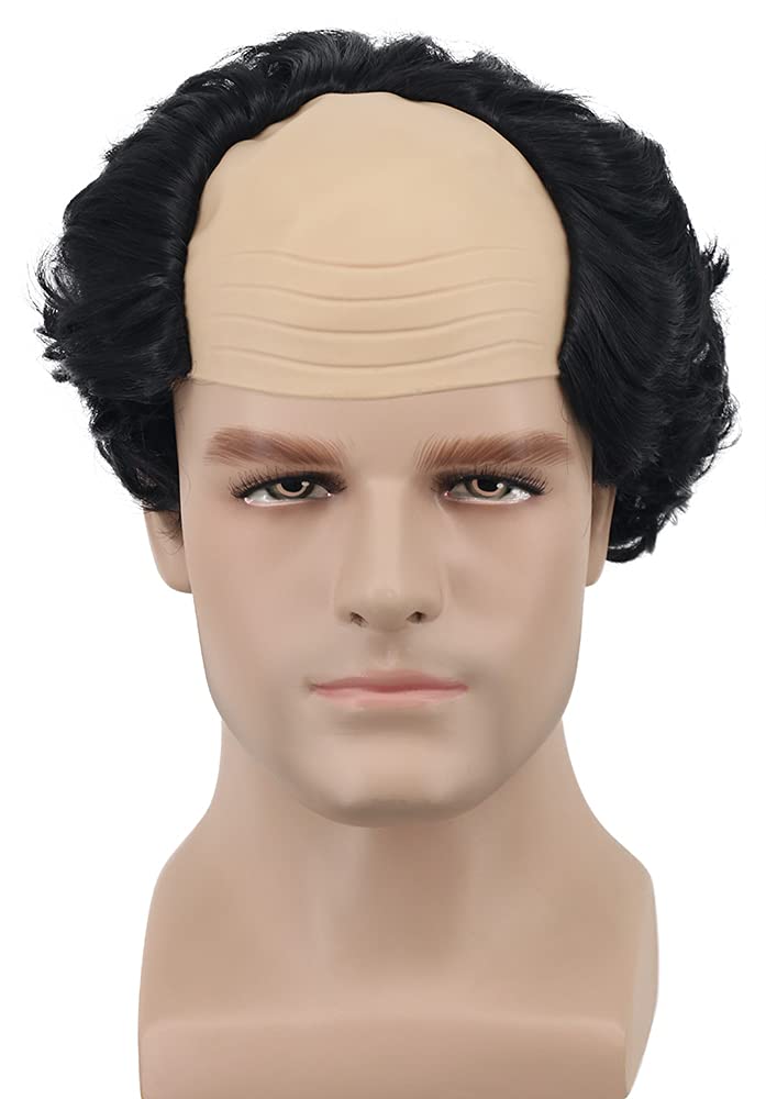 Yuehong Short Curly Black Old Men Wig Receding Hairline Balding Head Hair Heat Resistant Synthetic Fibers Soft Durable Wig (Black)