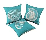 CaliTime Set of 3 Canvas Throw Pillow Covers Cases for Couch Sofa Home Decoration Mediterranean Sea Shells Print 18 X 18 inches Teal