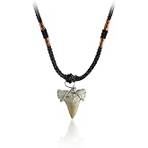 COLORFUL BLING Authentic Shark Tooth Pendant Necklace Fossilized Prehistoric Shark Teeth Braided Leather Cord Hawaiian Beach Surfer Natural Animal Jewelry for Men