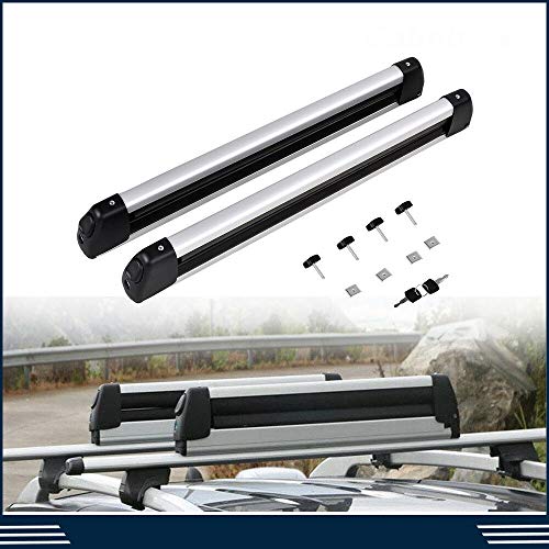 W4-moto 2pcs 30'' Universal Aluminum Roof Rack Snowboard Ski Mounted Carrier Cross Bar Cargo Rack Carrier Holder w/Key Fit Most Vehicles Equipped Cross Bars - Thumbnail 6