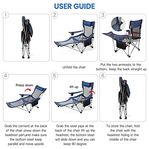 Campingstuhl Faltbar, Uverbon Faltstuhl Klappstuhl mit Getränkehaltern Polster und Armlehnen, Tragbar Leicht für Backpacking, Wandern, Picknick, Fische