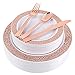 150pcs Rose Gold Plastic Plates, Rose Gold Silverware, Party Plates with Lace Design, Wedding Plastic Plates, Plastic Flatware, Heavy Weight, Durable Dinnerware, Supernal