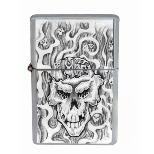 Skull Tattoo Scary Horror Wind Proof Dual Torch Refillable Lighter D-124