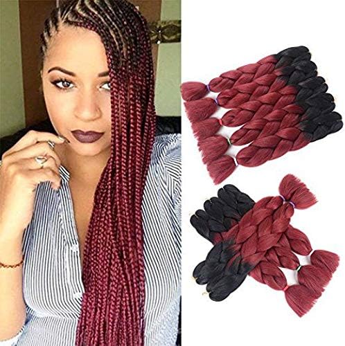 Sido 5 Pieces Jumbo Braids Hair Extensions Black/BUG Color 24 Inches 100g/pc Kanekalon Fiber for Twist Braiding Hair