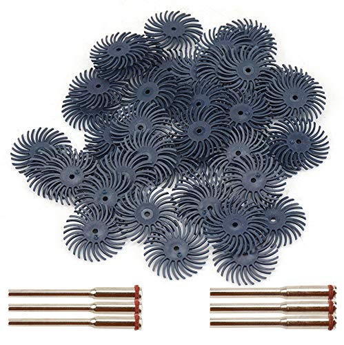 KUOFUCO 30Pcs 1 inch Bristle Disc Kit with 3Pcs 2.35mm / 3mm Shank Mandrels for Rotary Tools,25mm Detail Abrasive Wheel Radial Bristle Buffing Wheel for Jewelry Wood Metal Polishing 120 Grit