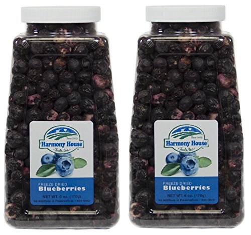 Harmony House Foods Freeze-Dried Whole Blueberries (6 oz, Quart Size Jar) - Set of 2