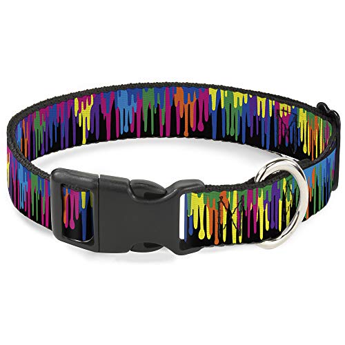 Buckle-Down 6-9" Paint Drips Black/Multi Neon Plastic Clip Collar, Narrow Small