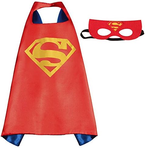 Superhero Cape and Mask Costume Set Boys Girls Birthday Halloween Play Dress Up (Superman)