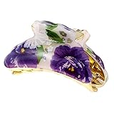 uxcell Women Spring Loaded Purple Flower Print Plastic Hair Claw Clamp Clip Barrette
