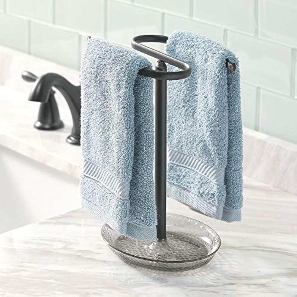 MDesign Decorative Metal Fingertip Towel Holder Stand With Base Tray For Vanity eBay