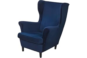 PENDEJATO Wing Chair Slipcovers, 2 Piece Stretch Wingback Chair Cover Soft Velvet Armchair Covers with Elastic Bottom for Living Room Bedroom (Dark Blue)