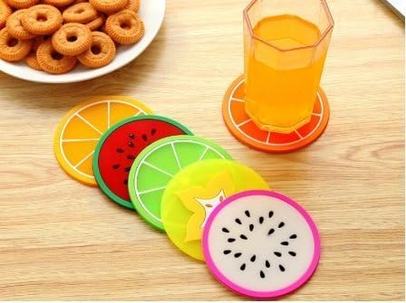 onlineminimall 6Pcs/Set Fruit Coaster Colorful Silicone Tea Cup Drinks Holder Mat Placemat Pads(Random Color & Design)