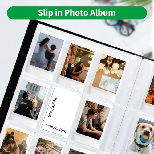 FRETONBA Photo Album for Polaroid Film Suitable for Photos 6 x 9 cm, Traditional Photo Album for Instax Mini Photograph with 216 Pockets, Large Slip in Photo Book with Front Window, Black