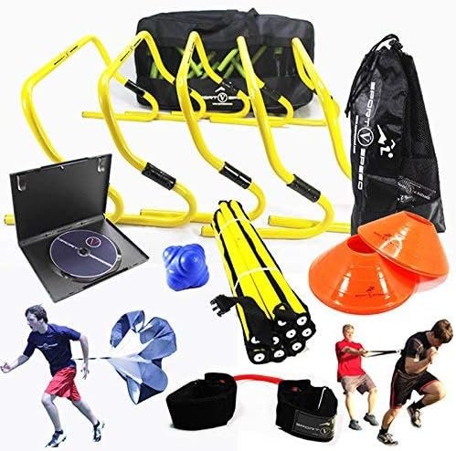 FOOTBALL TEAM SPEED AGILITY & QUICKNESS Training Kit with English Instructional DVD, Free Carry Bag, Hurdles, Speed Ladder, Power Resistor | Football, Soccer, Basketball, Volleyball, Rugby, Hockey