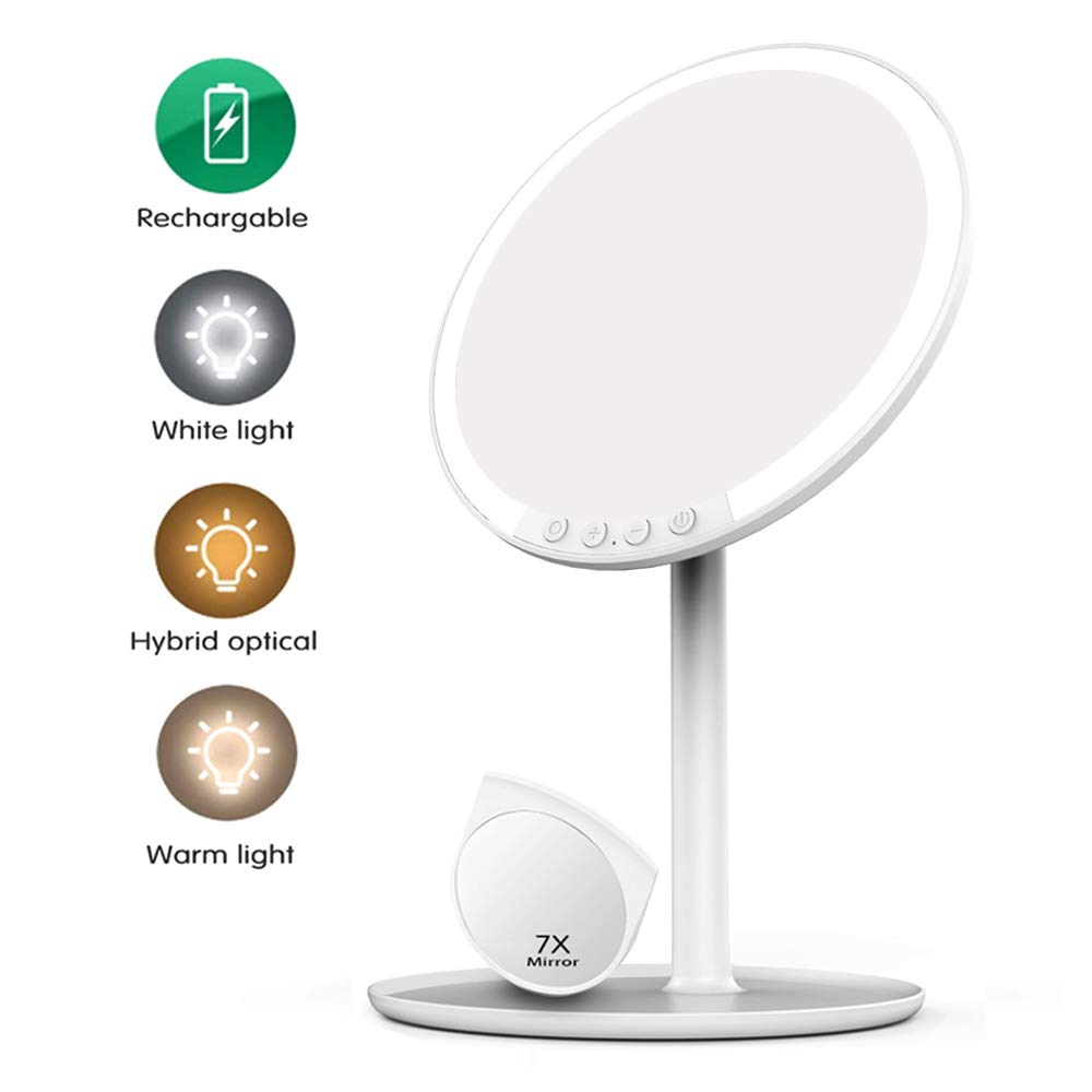 Volluck Lighted Makeup Mirror-LED Lights-with Bright Adjustable 3 Colors Lighting Modes Natural Daylight Touch Control Chassis Traveling Portable (white)